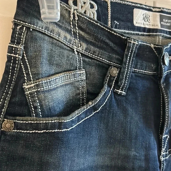 Rock & Republic 30x30 men jeans .Blue,slim straight,embroidered logo NWT - Picture 7 of 15